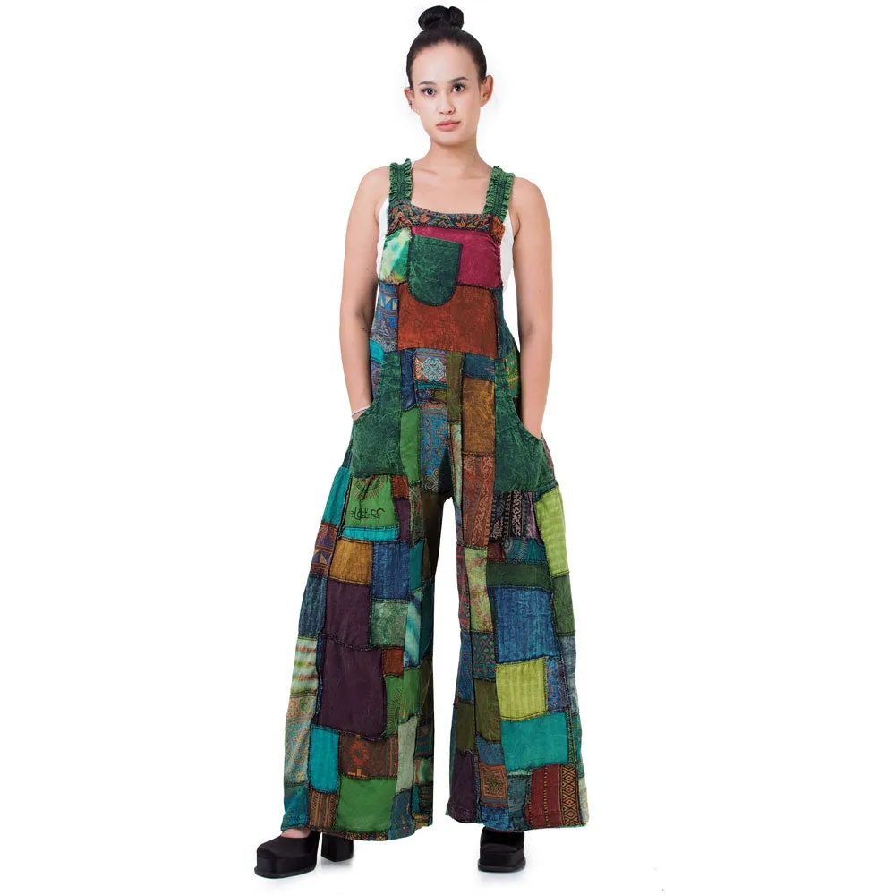 Wide-Leg Patchwork Jumpsuit Overall Ocean Blue