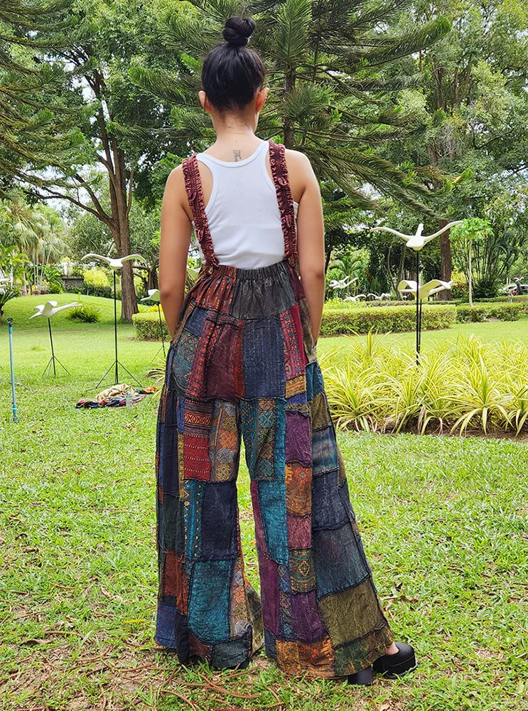 Wide-Leg Patchwork Jumpsuit Overall Ocean Blue