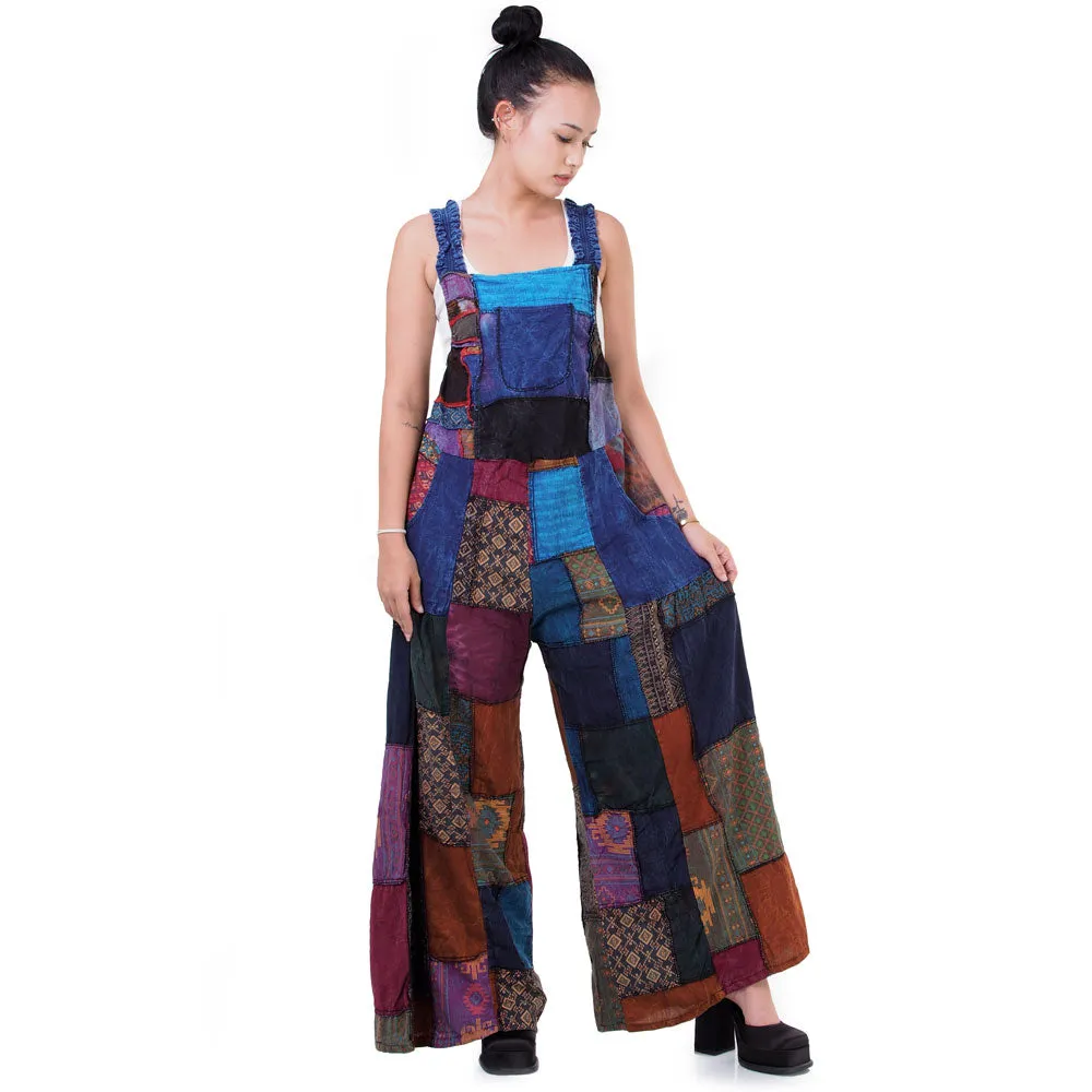 Wide-Leg Patchwork Jumpsuit Overall Ocean Blue