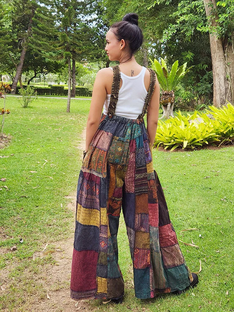 Wide-Leg Patchwork Jumpsuit Overall Ocean Blue