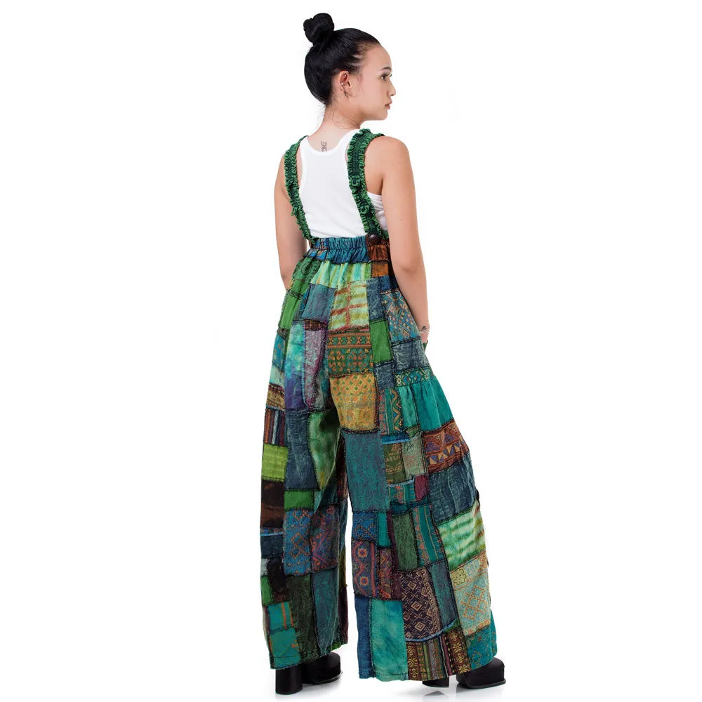 Wide-Leg Patchwork Jumpsuit Overall Ocean Blue