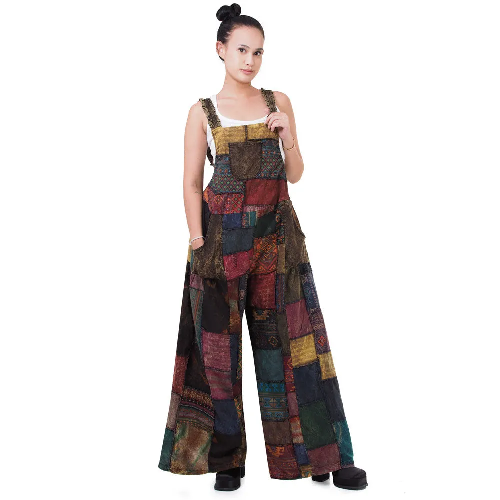 Wide-Leg Patchwork Jumpsuit Overall Ocean Blue
