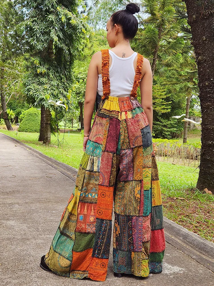 Wide-Leg Patchwork Jumpsuit Overall Ocean Blue