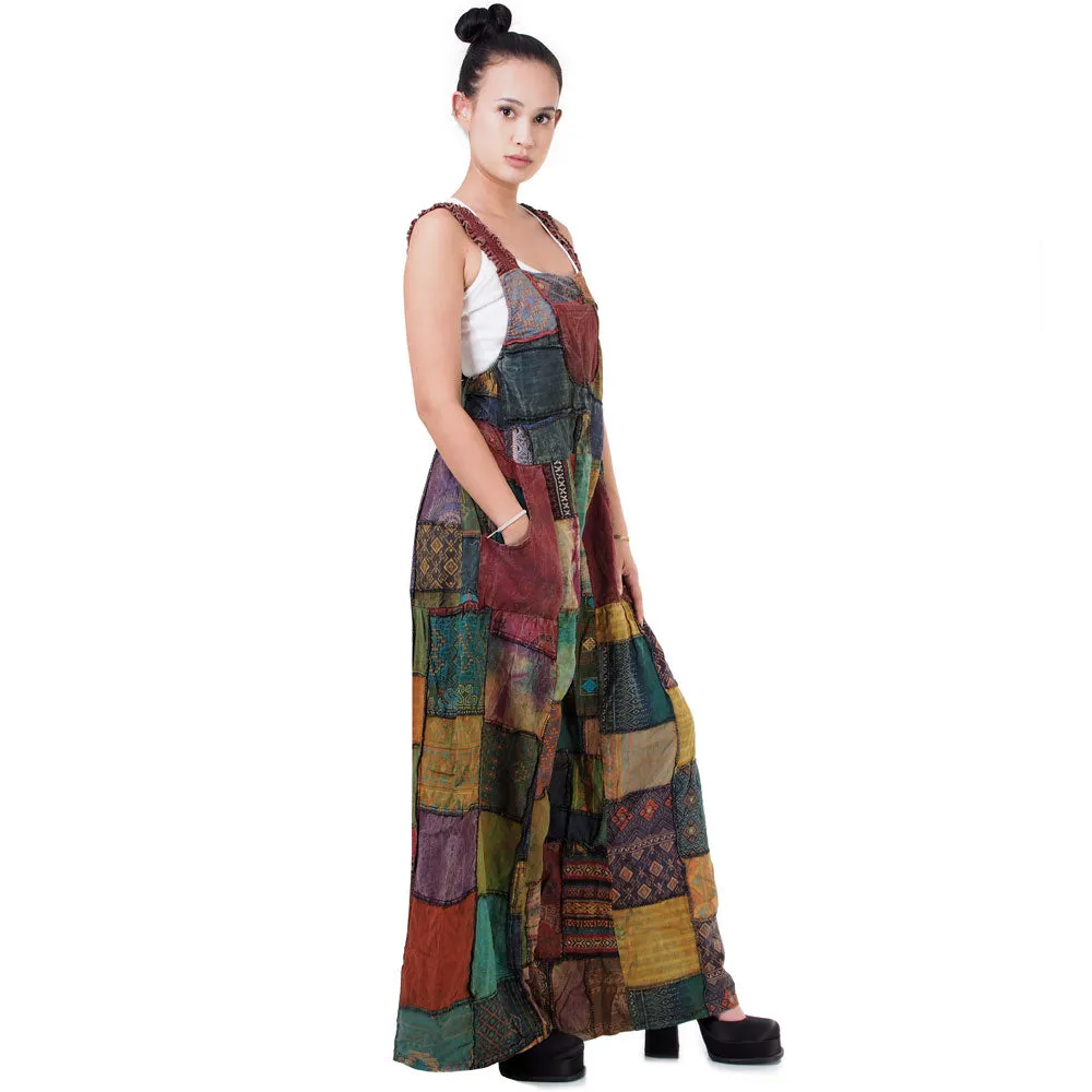 Wide-Leg Patchwork Jumpsuit Overall Ocean Blue