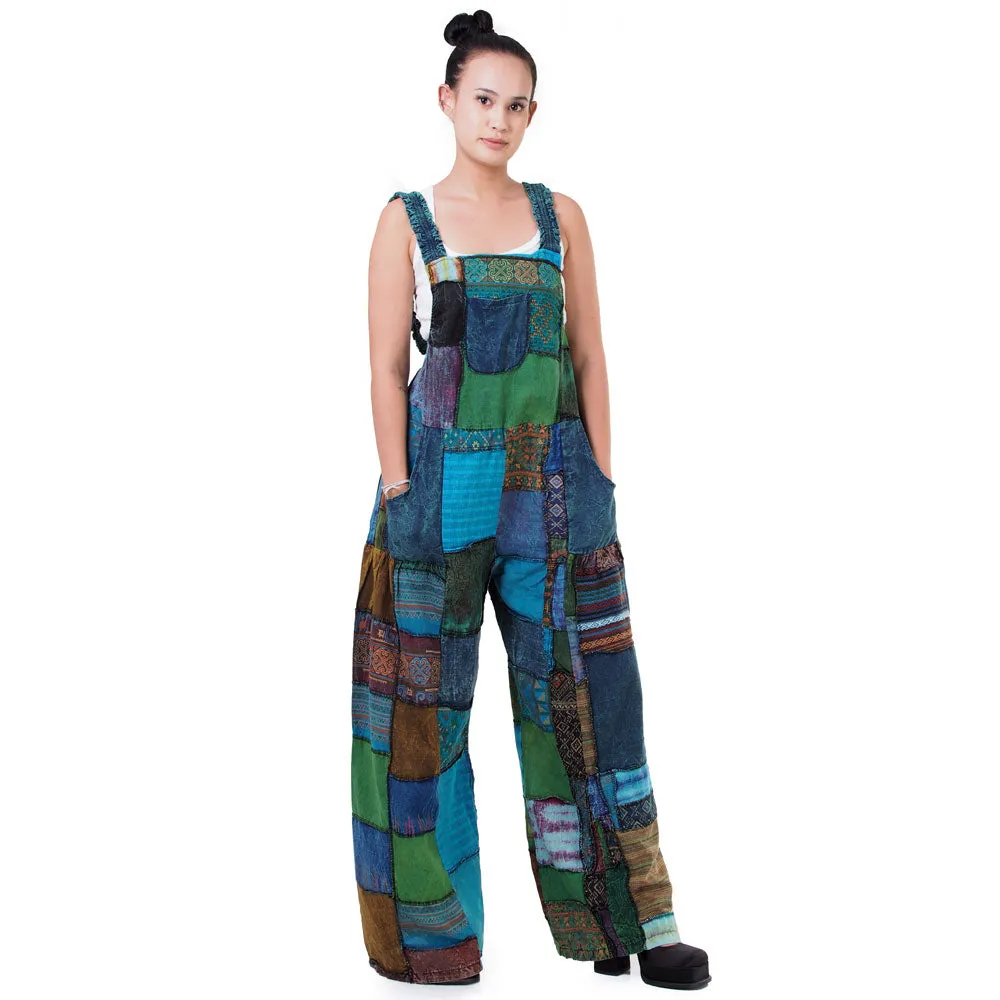 Wide-Leg Patchwork Jumpsuit Overall Ocean Blue