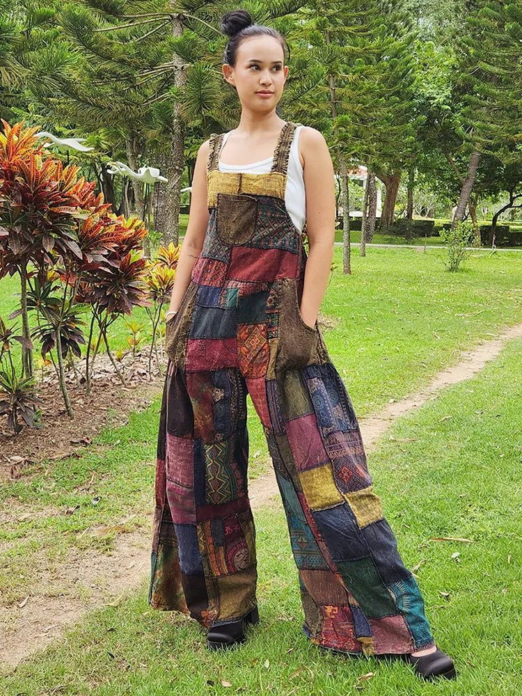 Wide-Leg Patchwork Jumpsuit Overall Ocean Blue