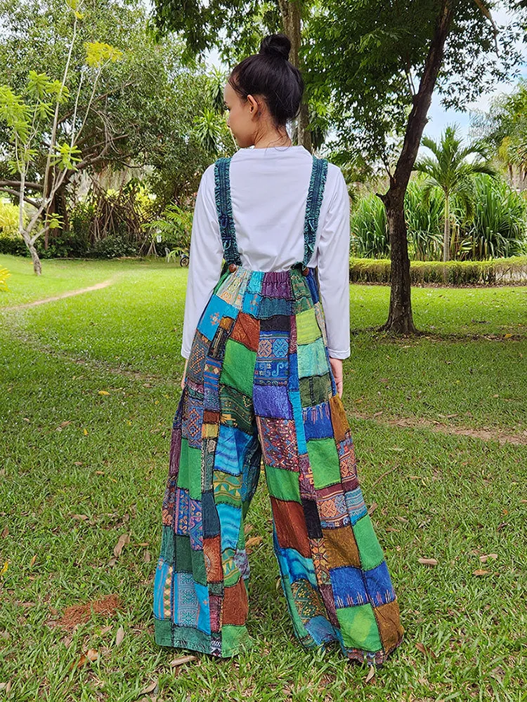 Wide-Leg Patchwork Jumpsuit Overall Ocean Blue