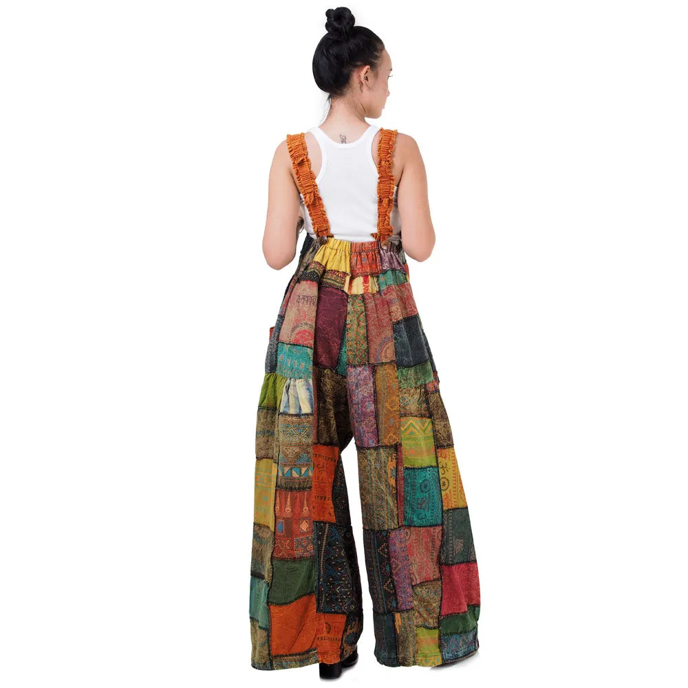 Wide-Leg Patchwork Jumpsuit Overall Ocean Blue