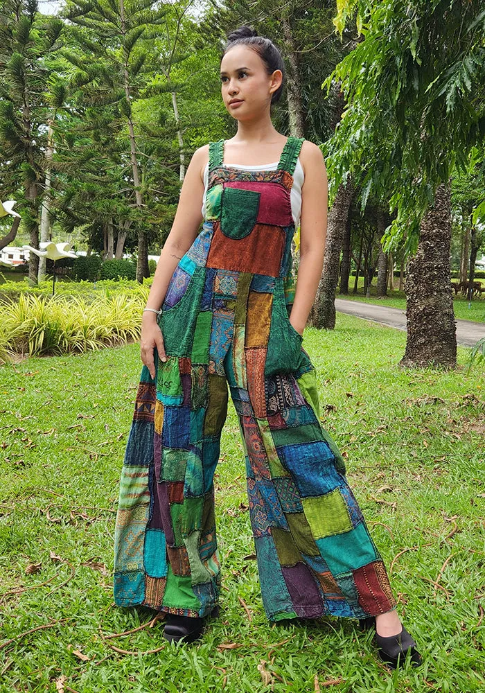 Wide-Leg Patchwork Jumpsuit Overall Ocean Blue