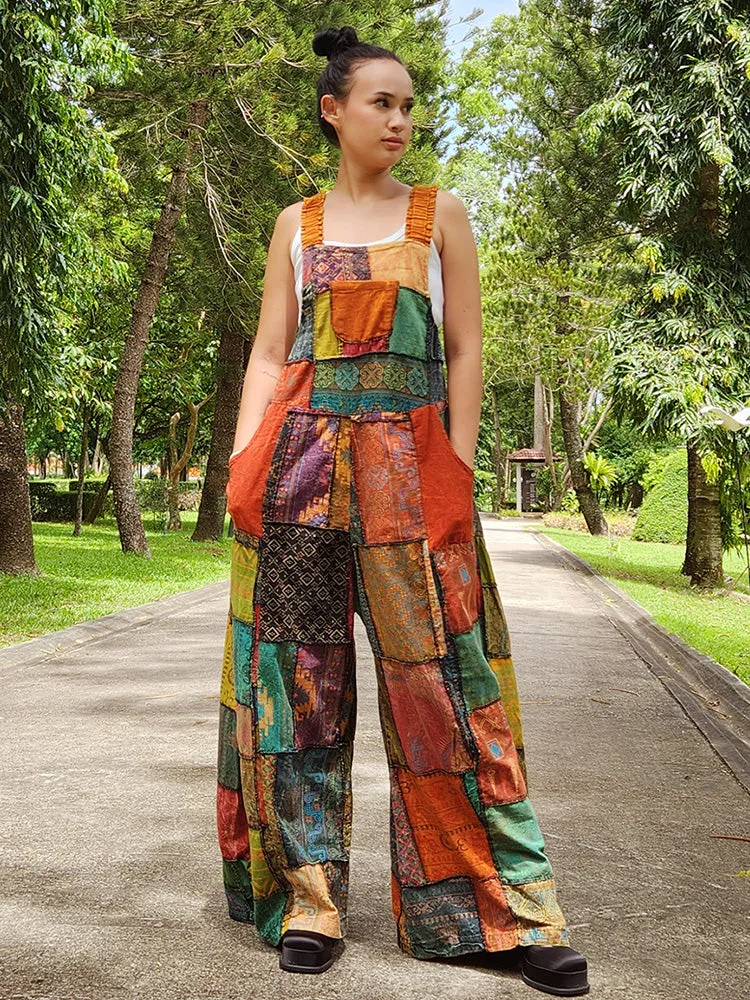 Wide-Leg Patchwork Jumpsuit Overall Ocean Blue