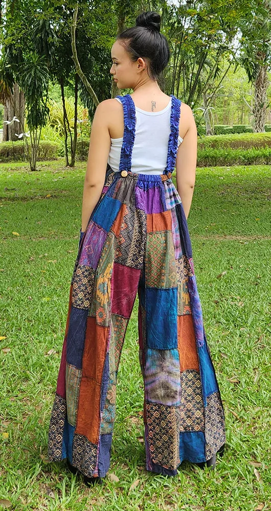 Wide-Leg Patchwork Jumpsuit Overall Ocean Blue