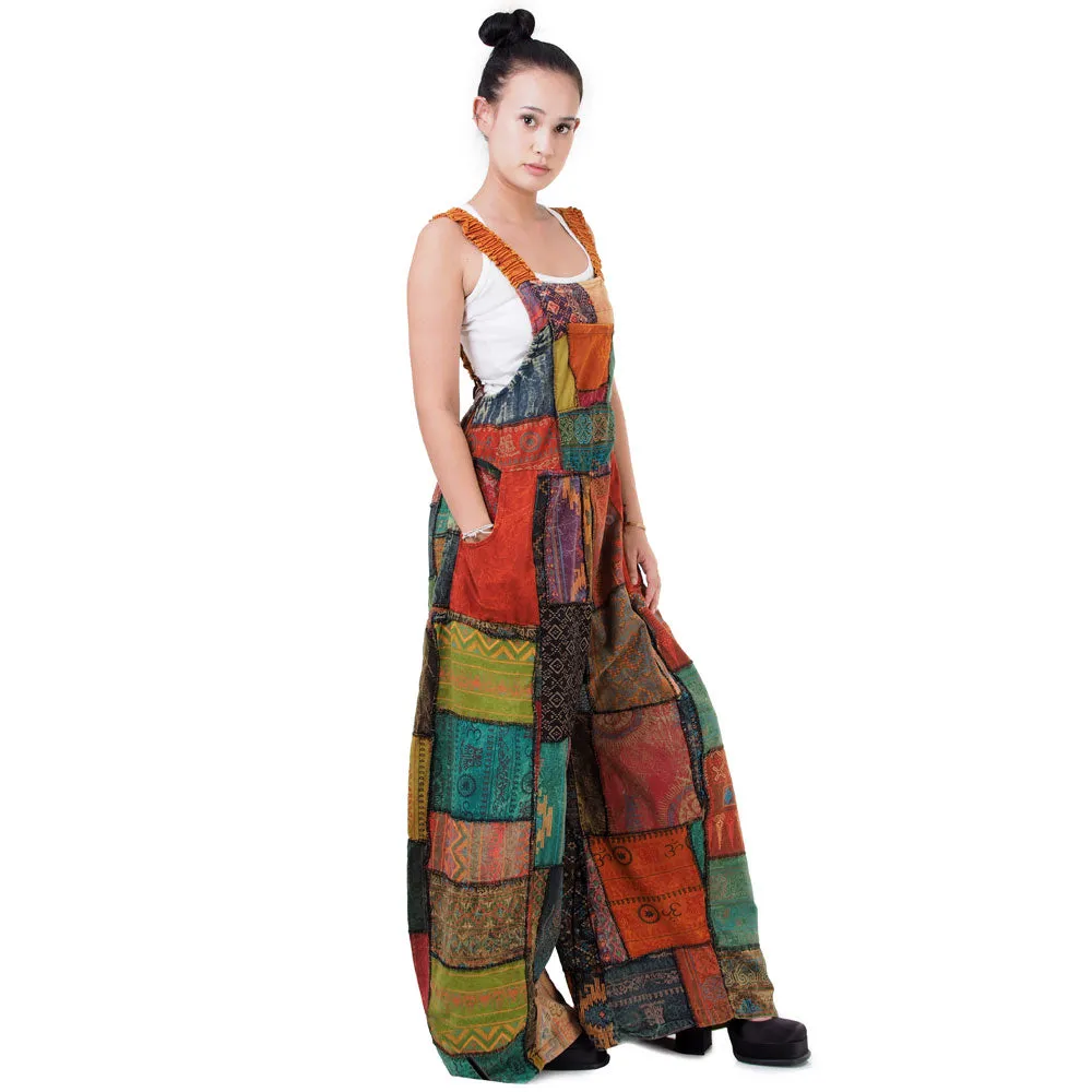 Wide-Leg Patchwork Jumpsuit Overall Ocean Blue