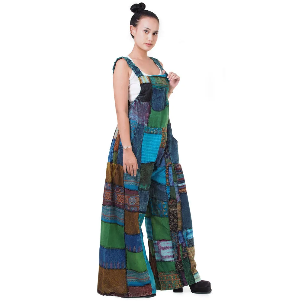 Wide-Leg Patchwork Jumpsuit Overall Ocean Blue