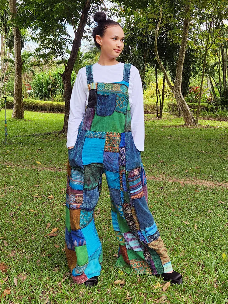 Wide-Leg Patchwork Jumpsuit Overall Ocean Blue