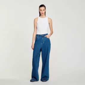Wide-Leg Rhinestone Jeans