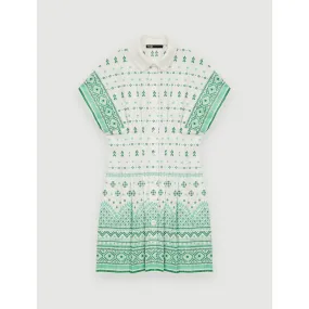 Women Guipure Dress With Opening At The Waist - Ecru / Green