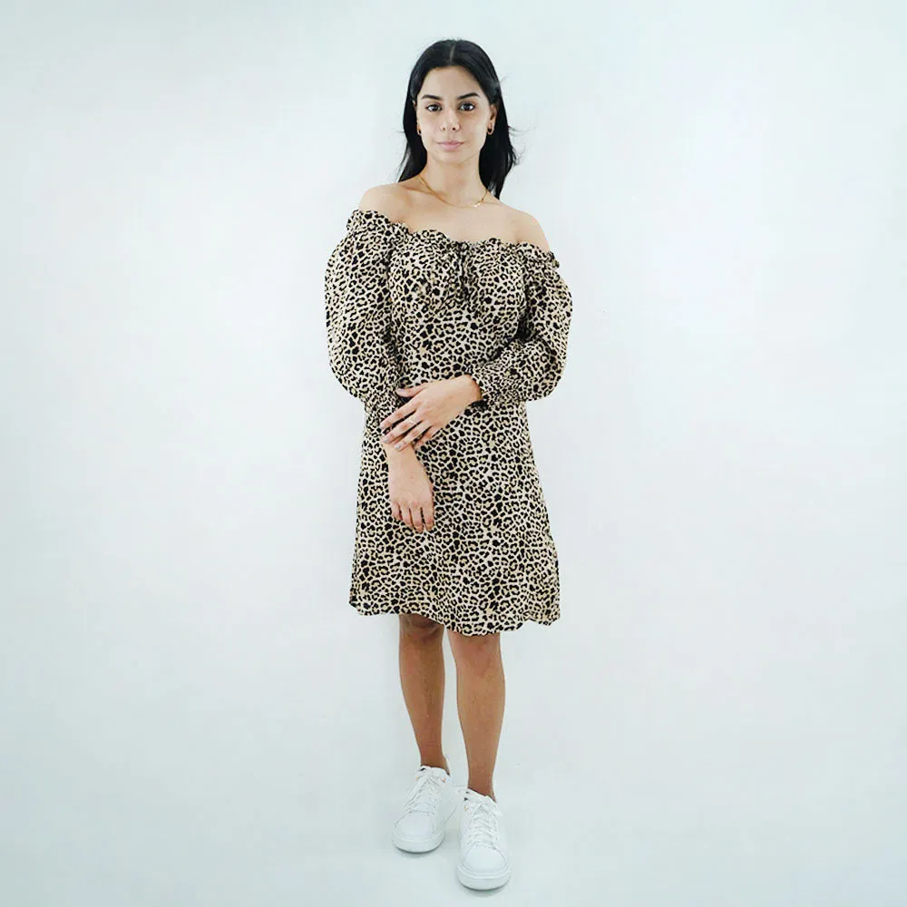 Women's Tiger Printed Dress,Light Brown